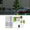 1/64 Scale Diorama Car Parking Lot Model Set with LED Light and Roadway Tree for Miniature Vehicle Display, 11.8 x 7.5 Inch City Scene Decoration view 3