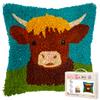 Latch Hook Pillow Kit Cute Brown Highland Cow Easy for Beginners with Pattern DIY Crochet Craft Kit Pillowcase Cushion for Home Decor 17x17inch-3 view 1