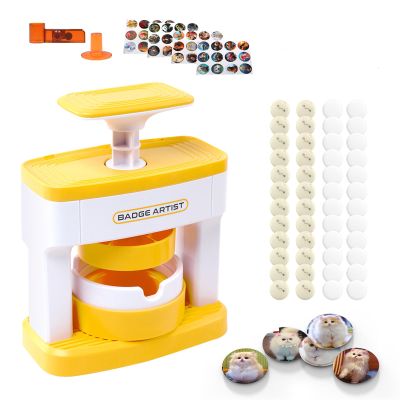 DIY Badge Making Machine, 6.3 x 5.1 x 7.9 Inches Multi-Size Button Maker Kit with Heart Shape, 55mm and 35mm Molds, Includes Cutter and Templates (Yellow)