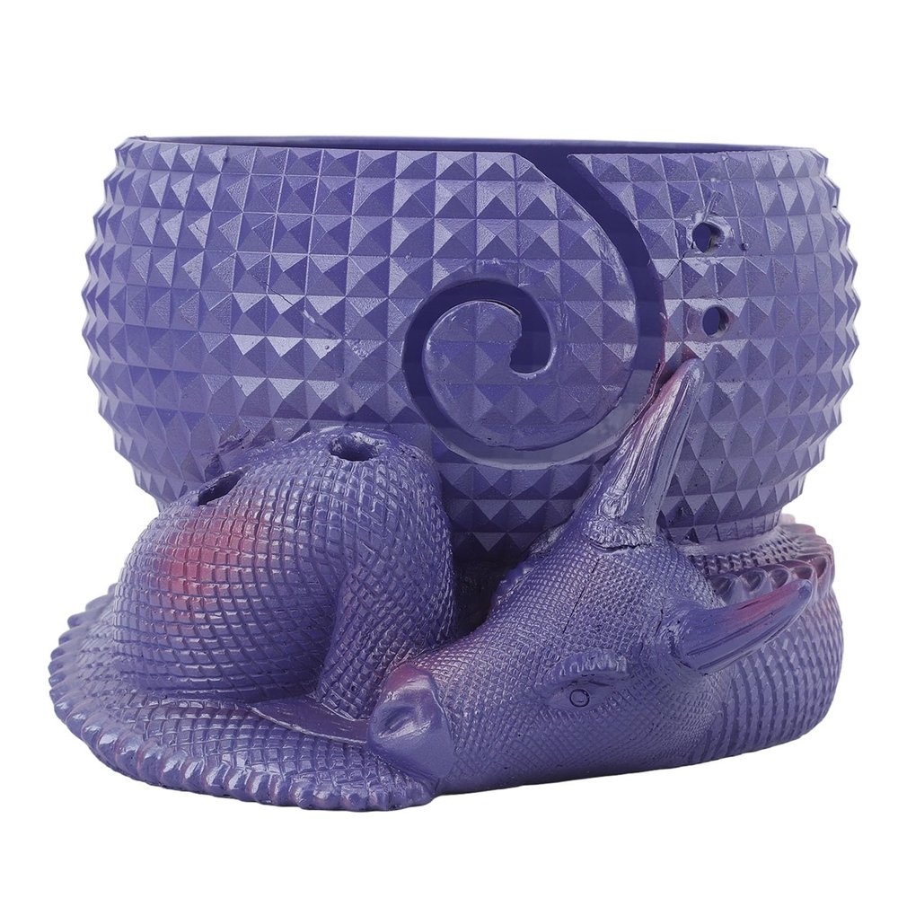 Dragon and Egg Design Resin Yarn Storage Bowl, Yarn Bowl Holder with Holes for Crocheting Knitting Projects, Functional Artwork for Home Crafting, Includes Storage Space for Needle (Purple)