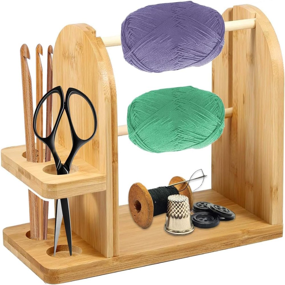 MeetYr Life Yarn Holder for Crocheting, Double Rotating Portable Handmade Wooden Yarn Ball Dispenser for Knitting Crochet Accessories | Ideal Crochet Gifts (XXL)