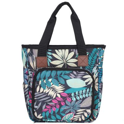 Wool Storage Bag, Multifunction Crochet Knitting Yarn Organizer Tote, Blue Leaves - Durable Fabric, Large Capacity, Ideal for Craft and Travel