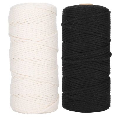 Braided Wire Lace Thread Natural Cotton Rope Soft Single Stranded for DIY Crafts Knitting Wedding Decorations Plant Hangers 3mm Thick 100m Long 2Pcs