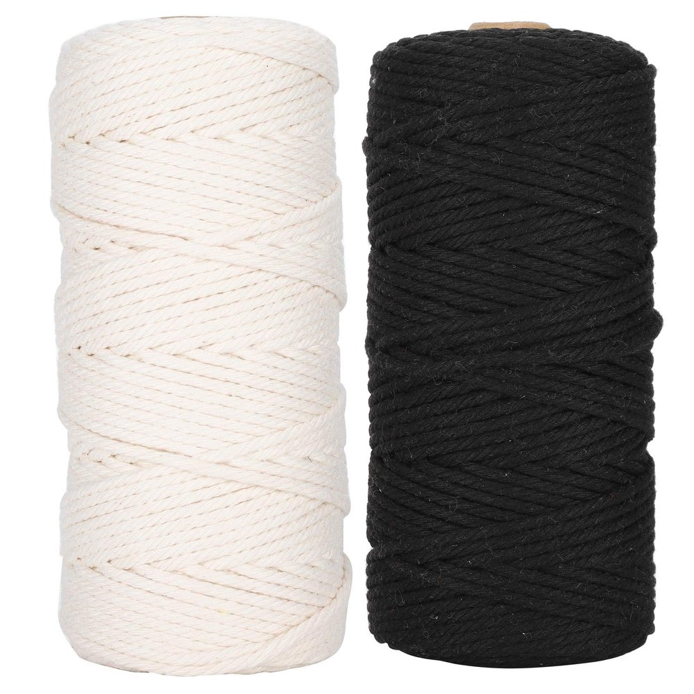 Braided Wire Lace Thread Natural Cotton Rope Soft Single Stranded for DIY Crafts Knitting Wedding Decorations Plant Hangers 3mm Thick 100m Long 2Pcs