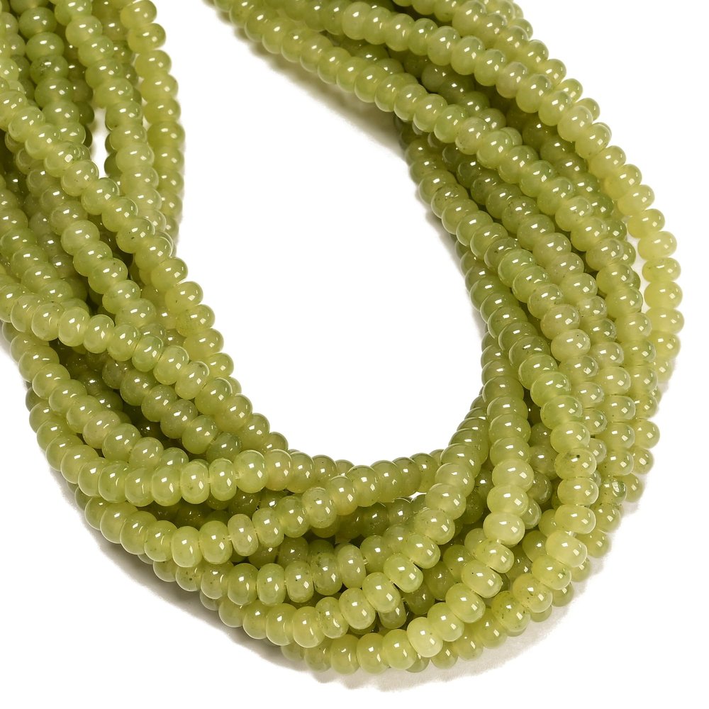 4x6mm Prehnite Color Dyed Jade, 95Pcs Green Smooth Rondelle Abacus Beads, 15.5" Strand Spacer Stone Beads for Jewelry Making Craft DIY Necklace Bracelet, 1 Strand/Pack