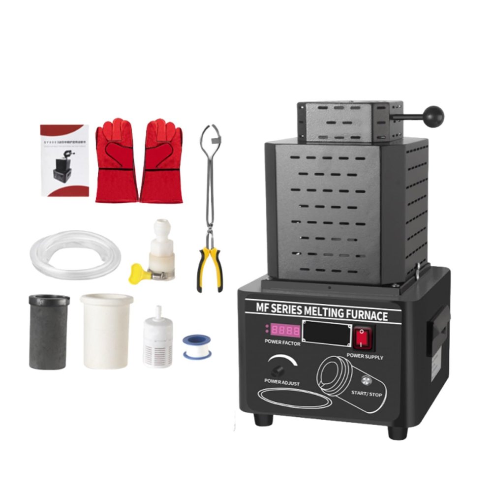 Metal Melting Furnace 5000W Electric Furnace, Temperature Control, Graphite Crucible Included, Fast Melting Gold, Silver, Copper for Jewelry Casting(Black,3kg)