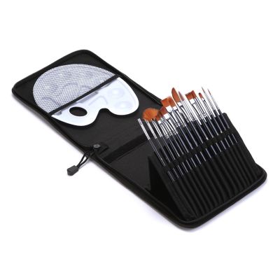 15 Pcs Nylon Wool Brush Set with Various Shapes Watercolor Gouache with Canvas Bag Art Supplies