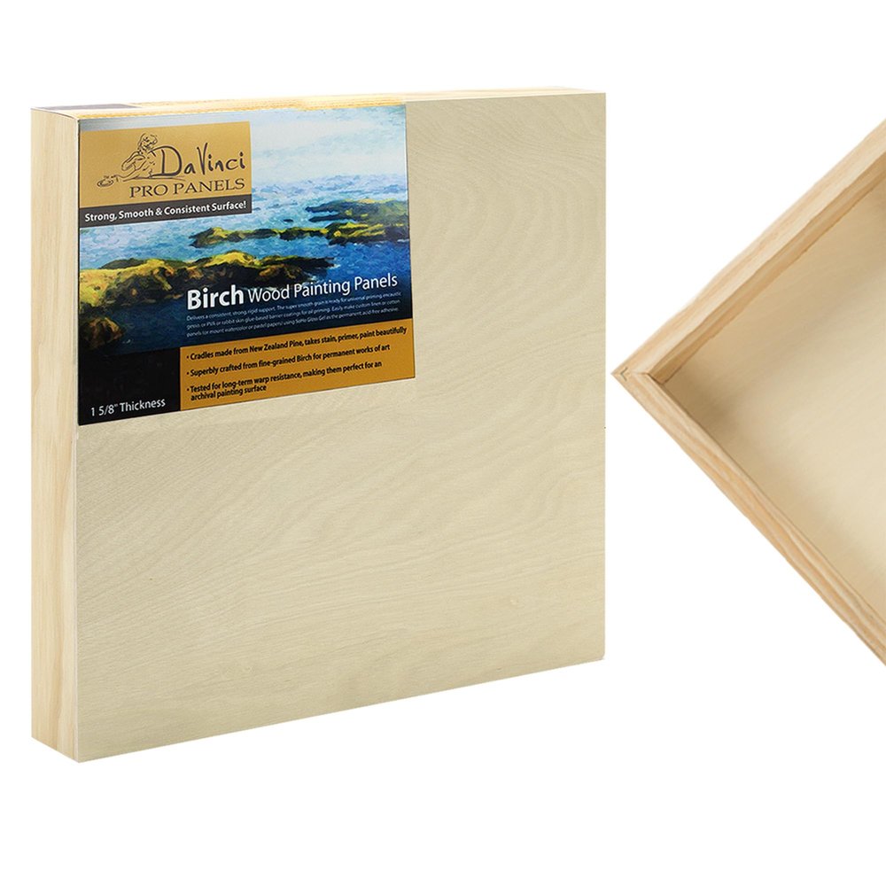 Da Vinci Pro Birch Wood Panel 1-5/8 Deep 18x18 4-Pack - Fine Textured, Warp Resistant, Lightweight & Rigid Perfect for Mounting Sanded Pastel or Watercolor Paper, Linen or Canvas