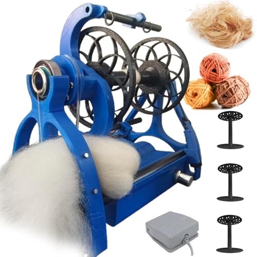 Smart Electric Wheel - 120g Yarn Spinner Machine with Foot Switch, 3 Spools, 12V Drum Carder, Adjustable Speed & Forward/Reverse Funct for Easy Crafting