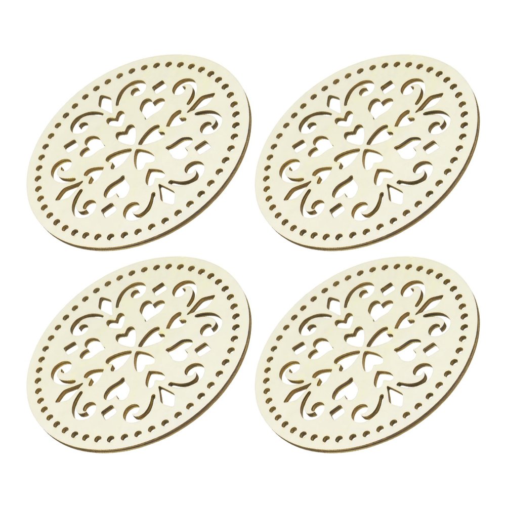 MECCANIXITY Crochet Basket Base 5.5 Inch Circle Wooden Crochet Bag Bottom Unfinished Wood for DIY Craft Basket Crochet, Bag Weaving Knitting Bases, Pack of 4, Heart Shine