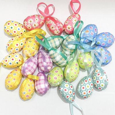 12pcs Vintage Style Paper Mache Foam Egg Hanging Ornaments Easter Decoration,Colorful Foam Easter Hanging Eggs Decorations with Bow Bunny and Floral Designs for Tree Basket Filler Party Favors (A)