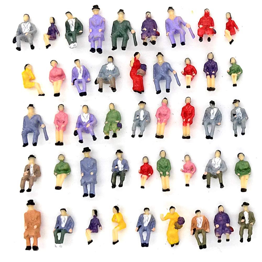CWBPING 50pcs 1:87 Sitting Pose Model People HO Scale Hand Painted Model Train Park Street Passenger People Figures