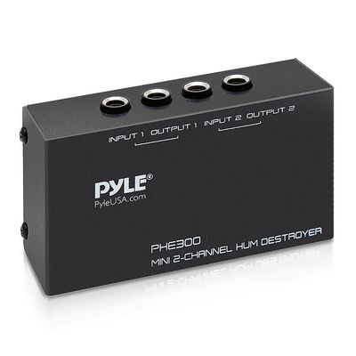 PYLE-PRO Compact Mini Hum Eliminator Box-2 Channel Passive Ground Loop Isolator, Noise Filter, AC Buzz Destroyer, Hum Killer w/ 2 1/4-Inch TRS Input and Output for 2 Mono /1 Stereo Signal