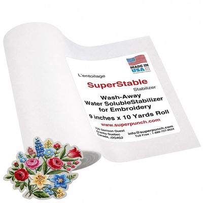 Superpunch Wash Away Water Soluble Embroidery Stabilizer, 9" x 10 yd Roll, Clear Embroidery Topping Film for Machine Embroidery, Towels, Fleece, Knits, Monograms and Free Standing Lace, Made in USA
