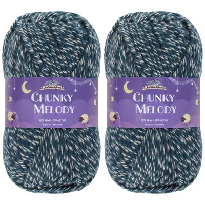 JubileeYarn Chunky Melody Yarn - 100g/Skein Bulky Wool Blend - Midnight Heather - 2 Skeins