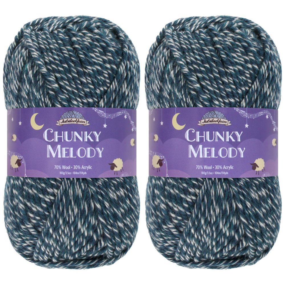 JubileeYarn Chunky Melody Yarn - 100g/Skein Bulky Wool Blend - Midnight Heather - 2 Skeins