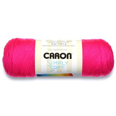 Caron Simply Soft Solids Yarn, 6oz, Gauge 4 Medium, 100% acrylic - Neon Pink - Machine Wash & Dry