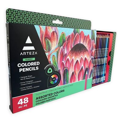 Arteza Colored Pencils, 48 Colors, Soft, Highly-Pigmented, Wax-Based Core Pencil Crayons, Art Supplies For Adults & Teens
