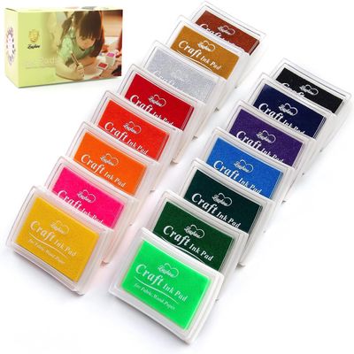 Lsushine 15 Colors Craft Ink Pad for Stamps - Stamp Ink Pads for Rubber Stamps & Kids Washable Finger Painting, DIY Color Stamping on Paper Wood Fabric Scrapbooking (Pack of 15)