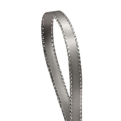 Silver Satin Ribbon with Silver Border, 1/4" X 50Yd