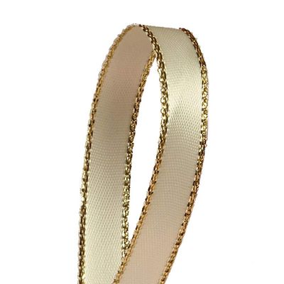 Ivory Satin Ribbon with Gold Edges, 3/8" X 50Yd