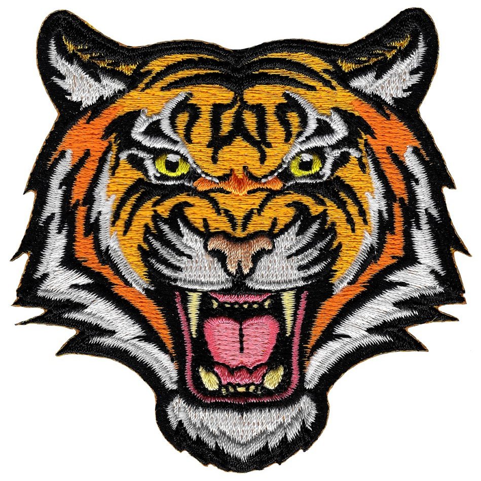 Tiger Patch Embroidered Iron-On Applique Roaring Bengal Striped Souvenir