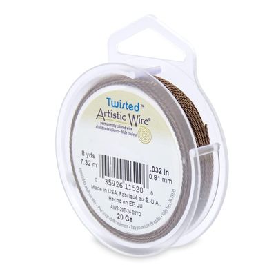Artistic Wire, 20 Gauge / .81 mm Tarnish Resistant Colored Copper Craft Wire, Round Twist, Antique Brass Color, 8 yd / 7.31 m