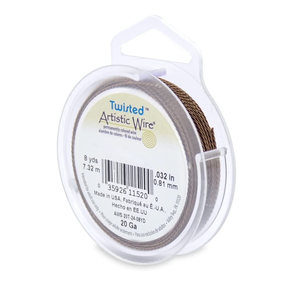 Artistic Wire, 20 Gauge / .81 mm Tarnish Resistant Colored Copper Craft Wire, Round Twist, Antique Brass Color, 8 yd / 7.31 m