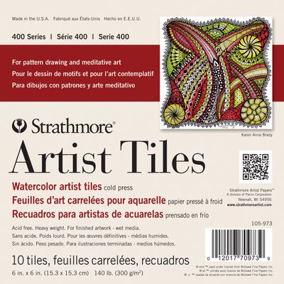 Strathmore 400 Series Watercolor Artist Tiles, Cold Press, 6"x6", 10 Sheets, White