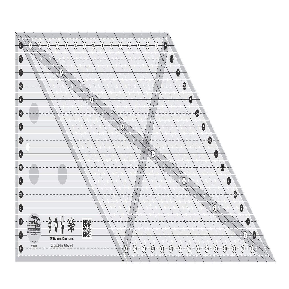 Creative Grids 45 Degree Diamond Dimensions Quilt Ruler CGREU2 Made in USA, 8-1/2in x 20-1/2in, Non-Slip Grip Acrylic Quilting, Sewing, Crafting, Patchwork Ruler & Template