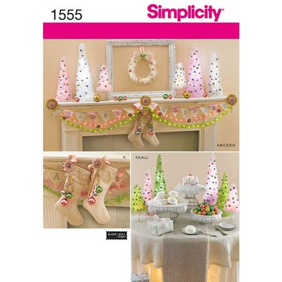 Simplicity Elaine Heigl Designs Pattern Christmas Decorations Swag, Stocking, Wreath, Ornament, Trees, Plus More