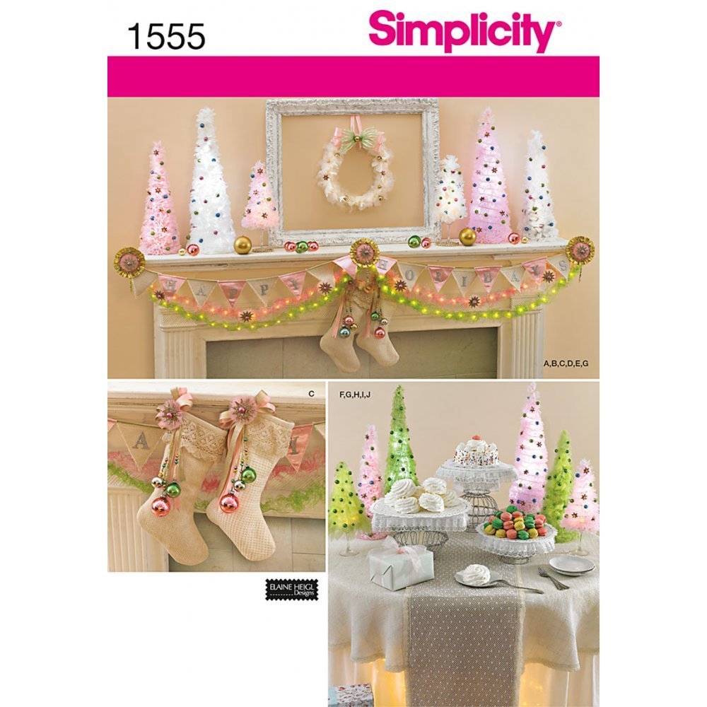 Simplicity Elaine Heigl Designs Pattern Christmas Decorations Swag, Stocking, Wreath, Ornament, Trees, Plus More