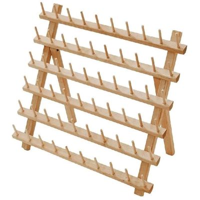 Threadnanny 60 Spools Thread Rack - Premium Birchwood Thread Storage Organizer Stand for Sewing Embroidery and Mini Cones - Holders for Spools with Wall Mount Hanging Hooks