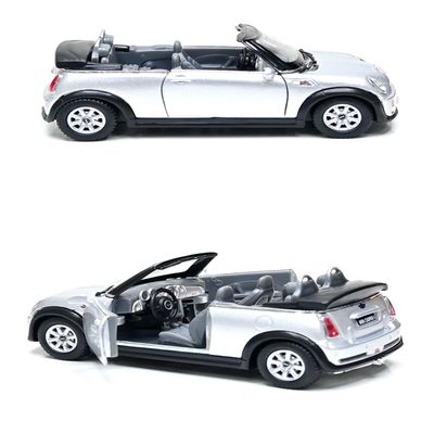 KiNSMART - Mini Cooper S 5" 1:28 Scale Die Cast Metal Model Toy Car (Silver Convertible)