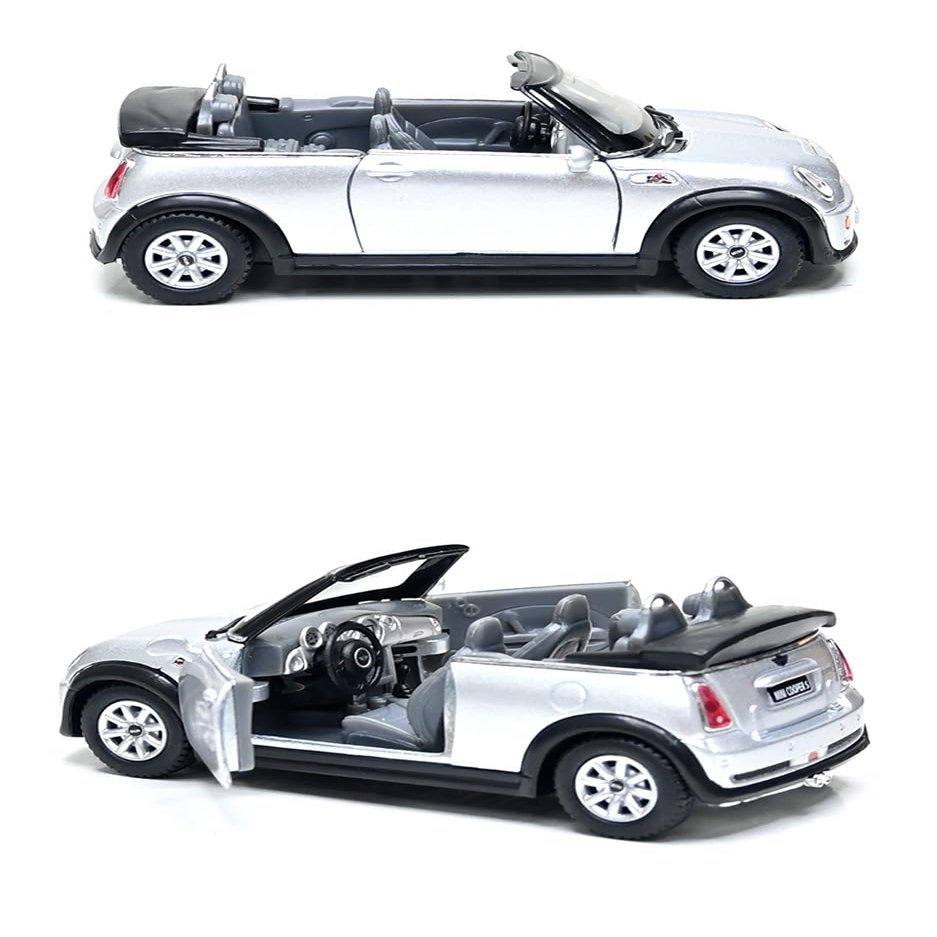 KiNSMART - Mini Cooper S 5" 1:28 Scale Die Cast Metal Model Toy Car (Silver Convertible)