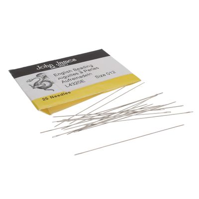 John James English Beading Needles - Size 12, Pack of 25 - Made in England - Use for Loom Weaving Beadwork, Off-Loom Stitching and Jewelry Making with Seed Beads