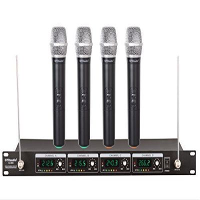 GTDaudio Wireless Microphone System with 4 Hand held mics, Long Distance up to 300 feet, Fixed Frequency, 380H