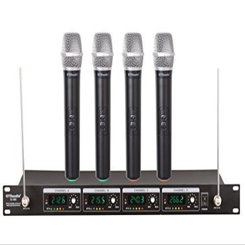 GTDaudio Wireless Microphone System with 4 Hand held mics, Long Distance up to 300 feet, Fixed Frequency, 380H