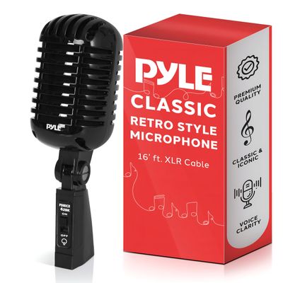 Pyle Classic Retro Dynamic Vocal Microphone - Old Vintage Style Unidirectional Cardioid Mic with XLR Cable - Universal Stand Compatible - Live Performance, In Studio Recording, Black