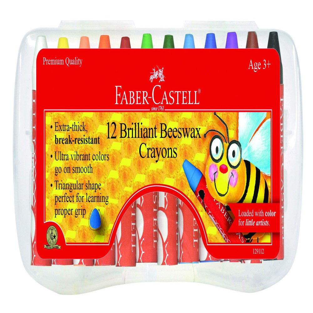 Faber-Castell Beeswax Crayons in Durable Storage Case: Non-Toxic Jumbo Triangle Crayons, Travel-Friendly Toddler Art Supplies for Kids (Ages 3+) (12 Count)