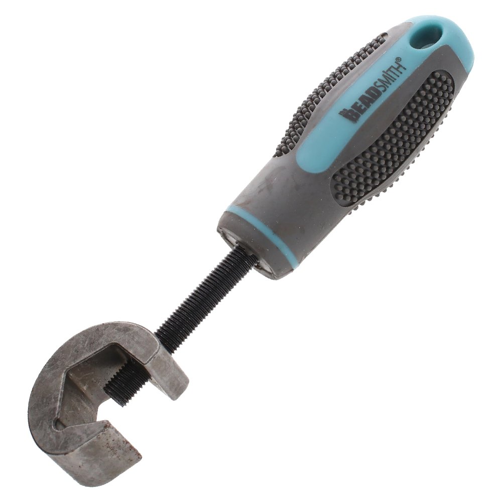The Beadsmith Metal Stamp Holder, 6 inches, Metal Stamping Tool, with Grey & Aqua Textured Comfort Grip Handle, Holds Stamps in Place with a Safe and Secure Grip.
