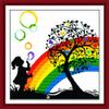 Benway Counted Cross Stitch Little Girl Playing with Colorful Bubbles in The Heart Trees 14 Count 42cm X 41cm view 1