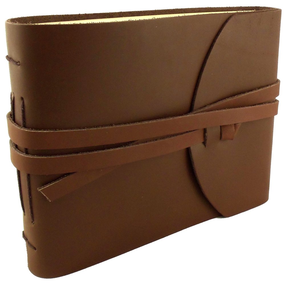 Rustic Genuine Leather Photo Album with Gift Box - Scrapbook Style Pages - Holds 100 4x6 or 5x7 Photos - Photo Book 6x8"