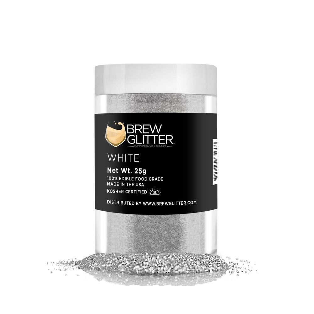 White BREW GLITTER Edible Glitter For Drinks, Cocktails, Beer, Garnish Glitter & Beverages | KOSHER & HALAL Certified | 100% Edible & Food Grade | Vegan, Gluten, Nut Free (25g, White)