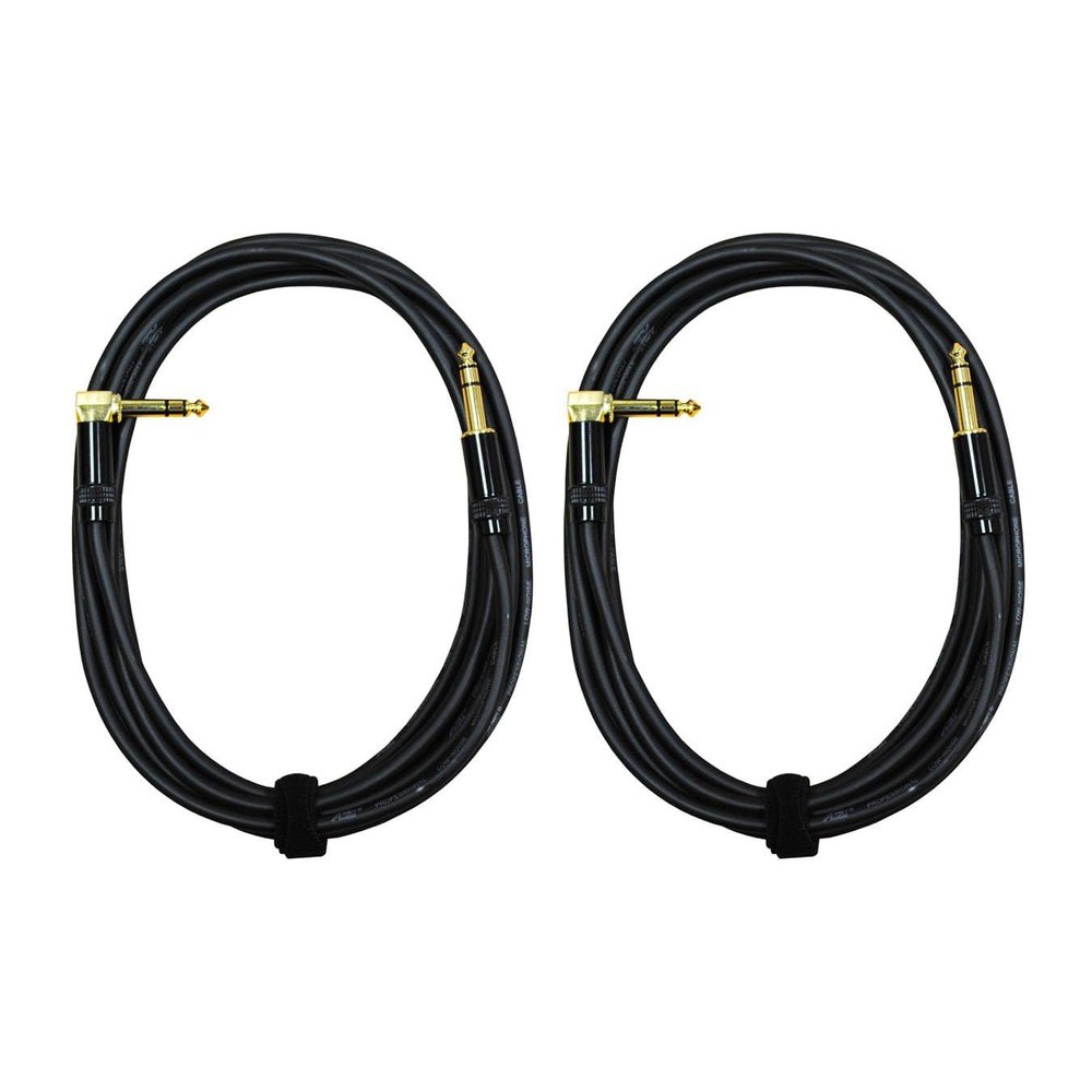 Audio2000'S E26112P2 Two-Pack 12-Feet Gold-Plated 1/4-Inch TRS Right Angle to Gold-Plated 1/4-Inch TRS Straight Audio/Patch/Stage/Recoding Cables (Total Two 12-Feet Cables)
