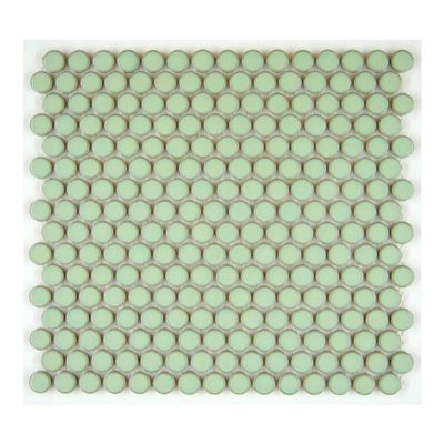 Tenedos Penny Round Vintage Light Green Glossy Porcelain Mosaic Tile 1 Sheet for Bathroom Floor/Wall, Kitchen Backsplash, Pool and Accent Areas