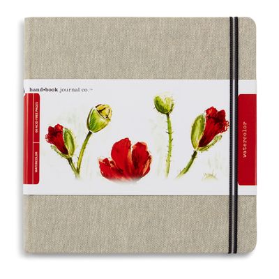 Handbook Watercolor Journal, 8.25 x 8.25 Square, 200 GSM Cold Press Paper, Natural Linen Cover, 60 Pages Art Sketchbook