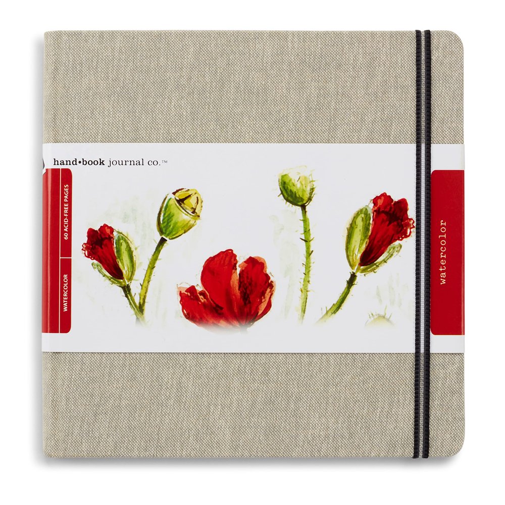 Handbook Watercolor Journal, 8.25 x 8.25 Square, 200 GSM Cold Press Paper, Natural Linen Cover, 60 Pages Art Sketchbook