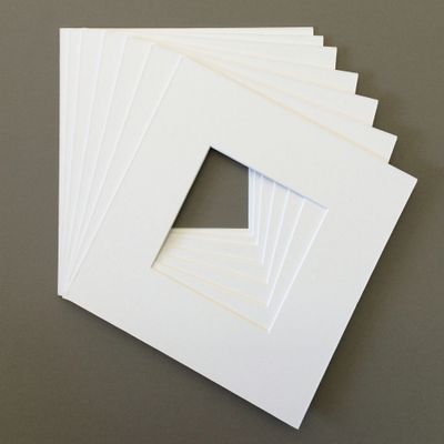 Pack of 10 12x12 Square White Picture Mats with White Core Bevel Cut for 8x8 Pictures