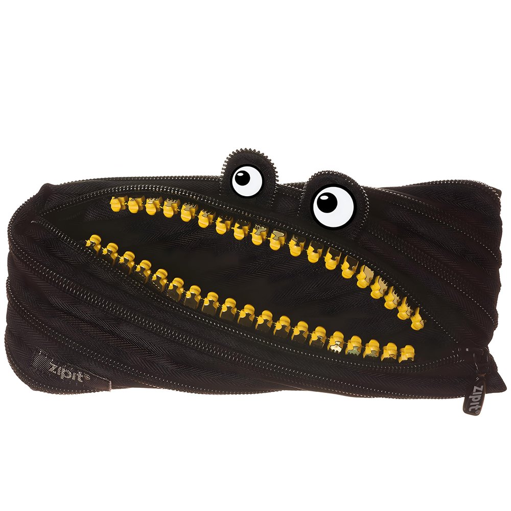 ZIPIT Grillz Pencil Case for Kids, Cute Zipper Pouch for Boys Girls and Teens, Stationery Bag for School ,Black